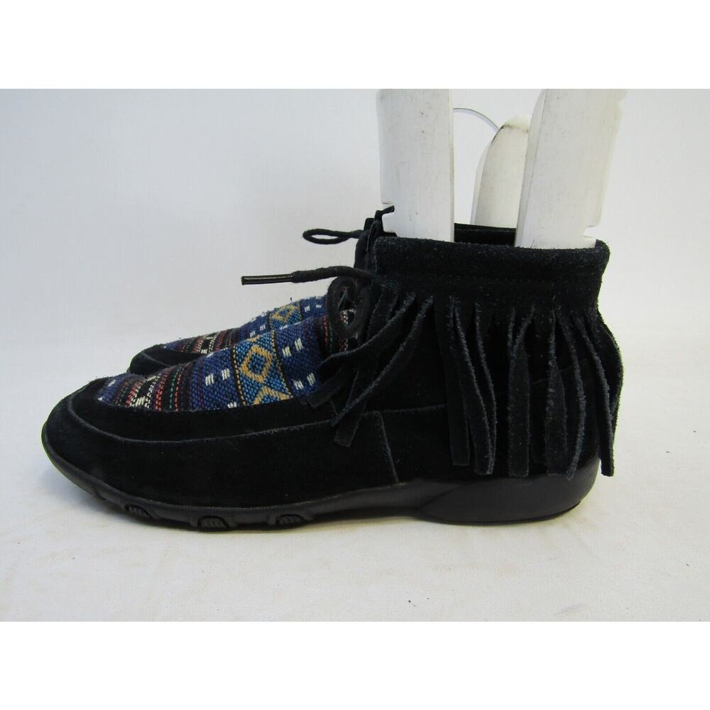 Roper Brand Womens Size 7.5 M Black Suede Laces Fringe Aztec Ankle Fashion Boots